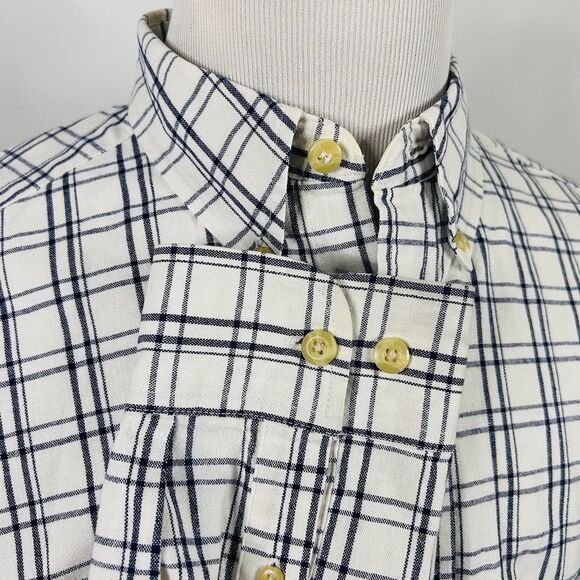 Eddie Bauer Large Cotton Twill Shirt White Blue Plaid Casual Button Down - Picture 4 of 6